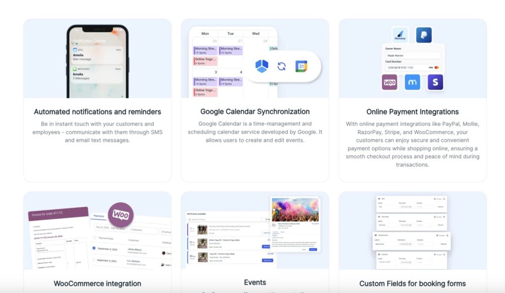 Amelia list of features that help book, confirm, and cancel your appointments