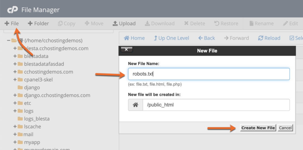 filemanager create new robots.txt